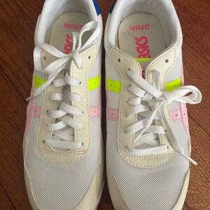 Asics White Athletic Shoes with Neon Yellow Accents